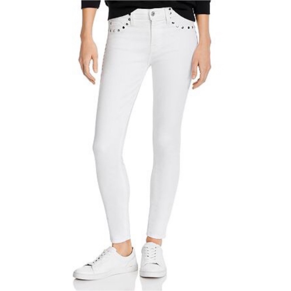 New 7 For All Mankind The Skinny Studs Jeans White Mid Rise Size 25 Stretch